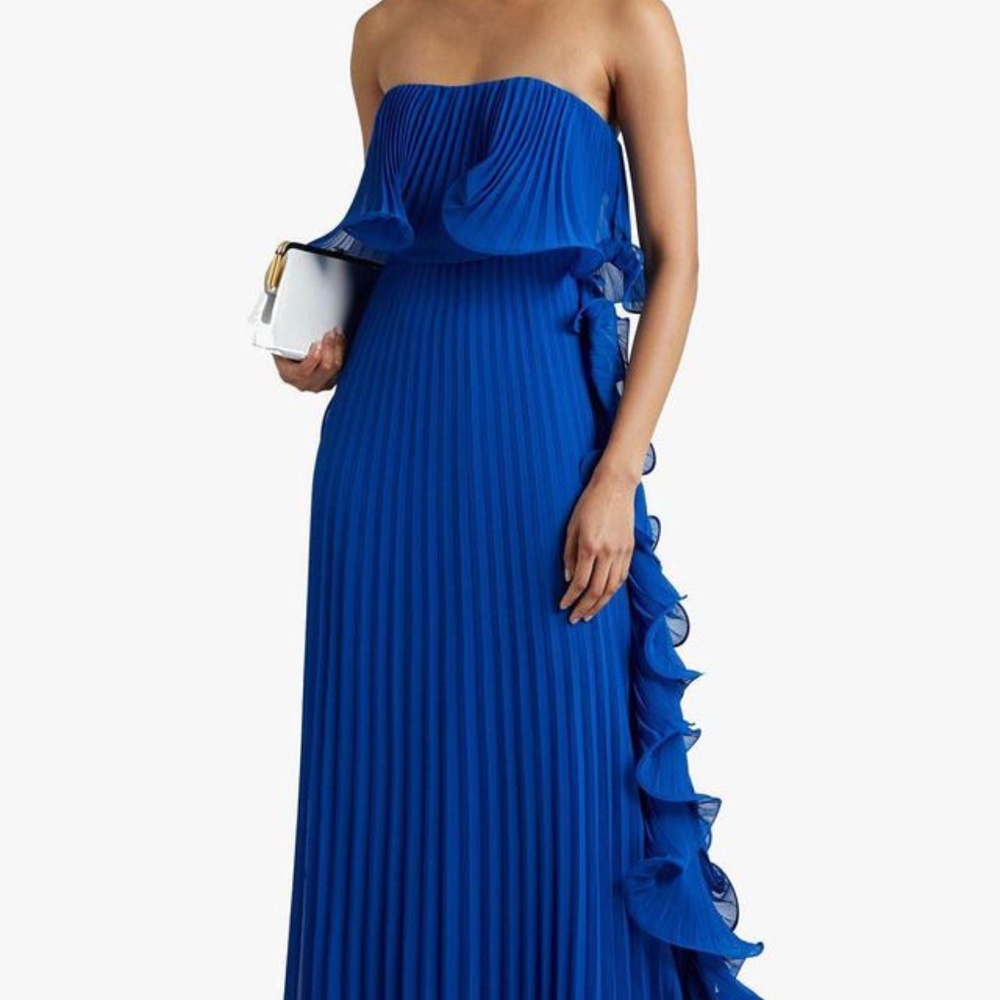 Badgley Mischka Royal Blue Ruffle Pleated Gown